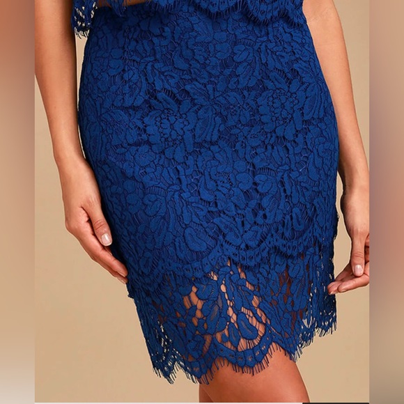 Lulus Live For the Night Women's Navy Blue Lace Skirt Size L Pencile - Picture 3 of 11